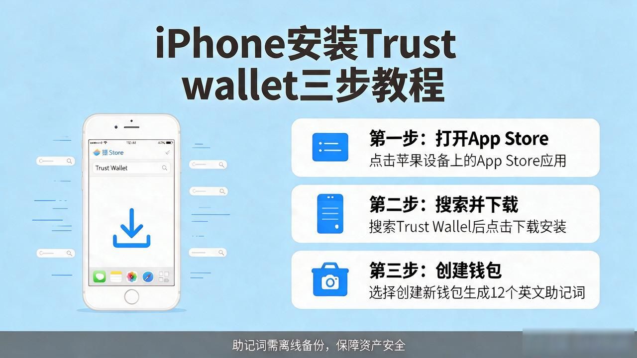 在iPhone上安装Trust Wallet的完整过程：确保您的资产安全_iOS端Trust Wallet安装步骤 新手加密钱包安全保管方法 Trust Wallet助记词正确保存方式