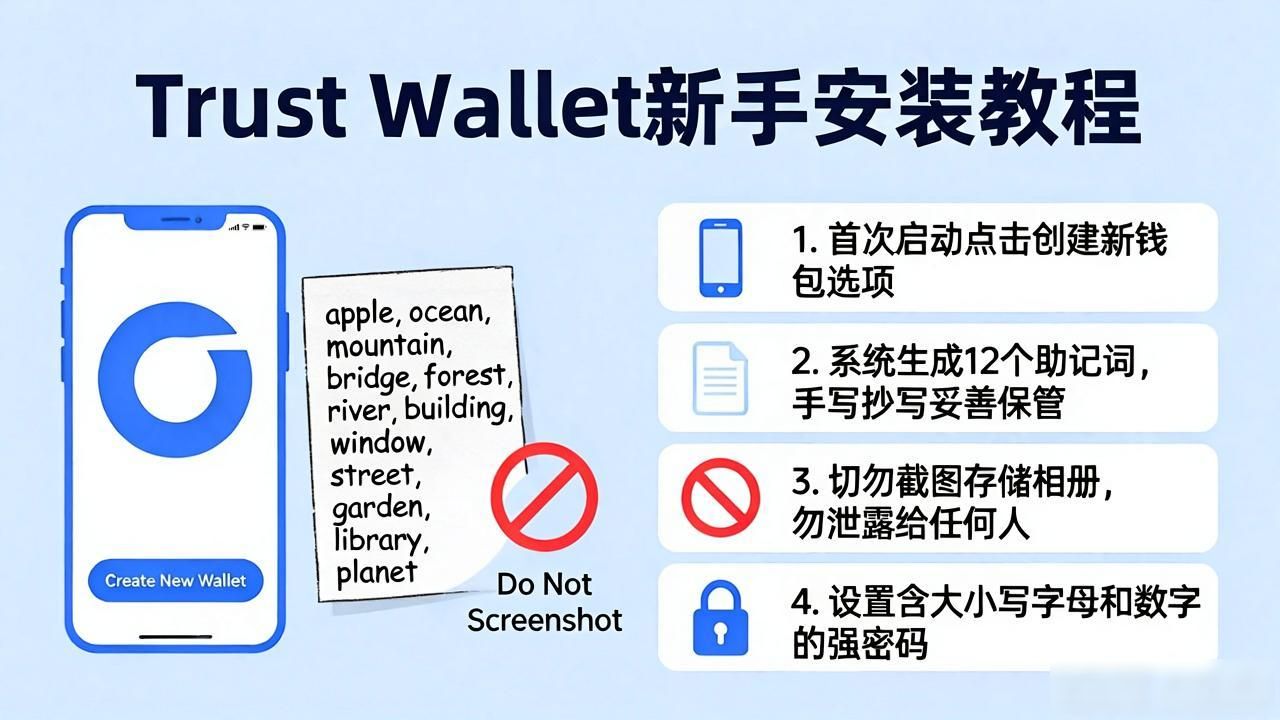 新手指南:从下载到安装,如何快速设置Trust Wallet以保护资产!_Trust Wallet安装设置详细步骤 新人加密钱包安装教程 去中心化钱包助记词保管方法