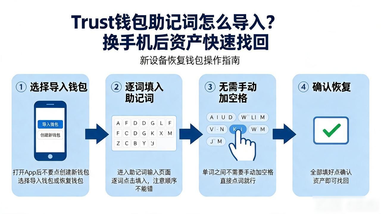 Trust钱包助记词恢复_Trust钱包助记词导入步骤_如何使用助记词恢复Trust钱包?